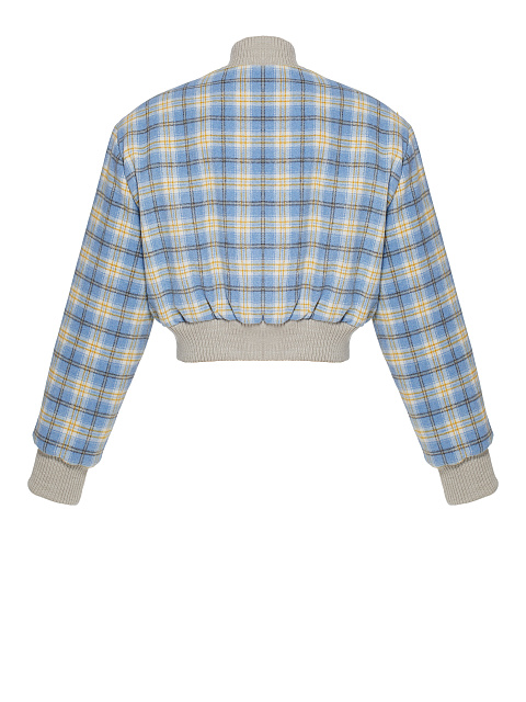 Light Blue Plaid Cropped Bomber Jacket, 2