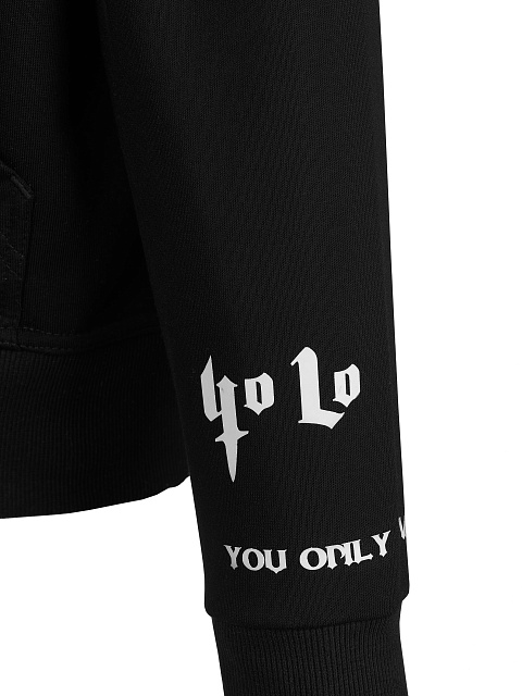 White Back Printed Black Cotton Hoodie, 4