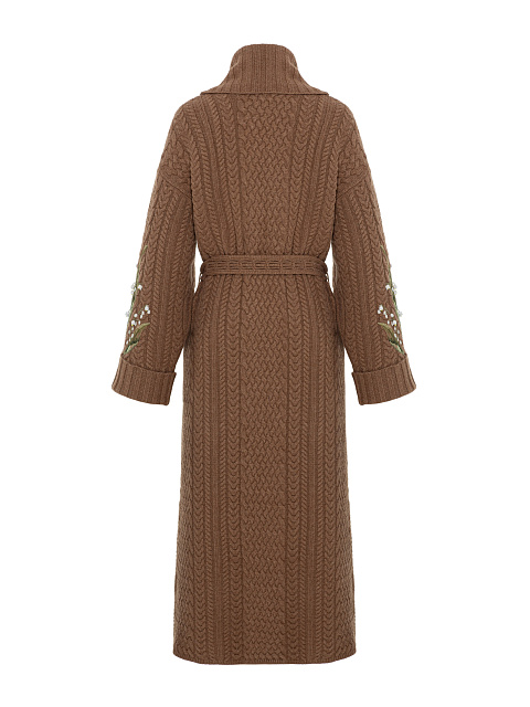 Brown Knitted Cashmere Coat With Lily Of The Valley Embroidery, 2