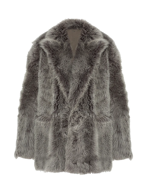 Gray Cropped Sheepskin Coat, 1