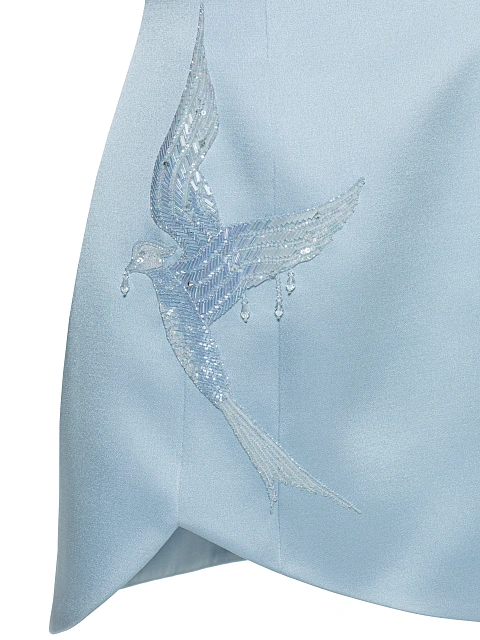 Light Blue Embroidered & Draped Silk Mini Dress, 5