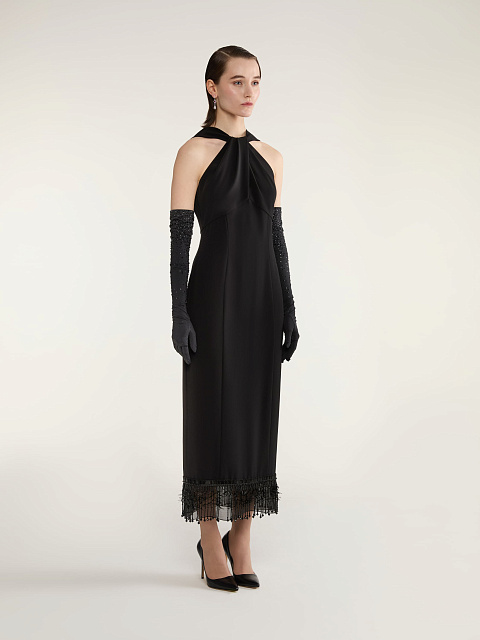 Black Off Shoulder Midi Dress with Fringe, 4 Black Off Shoulder Midi Dress with Fringe, 4