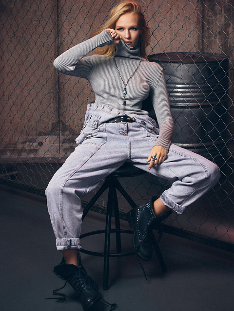 Grey Rib Knit Jersey Turtleneck, 6 Grey Rib Knit Jersey Turtleneck, 6