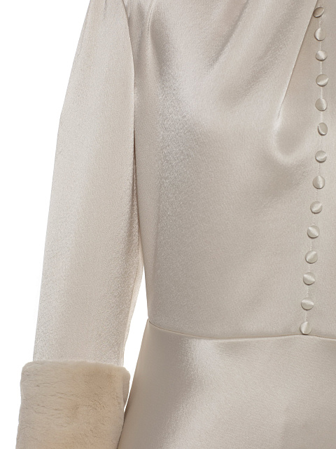 Milky Silk Dress With Mink Fur Cuffs, 3 Milky Silk Dress With Mink Fur Cuffs, 3