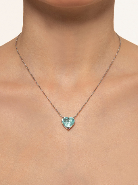 White gold necklace with a heart-shaped Paraiba tourmaline pendant and diamonds, 2