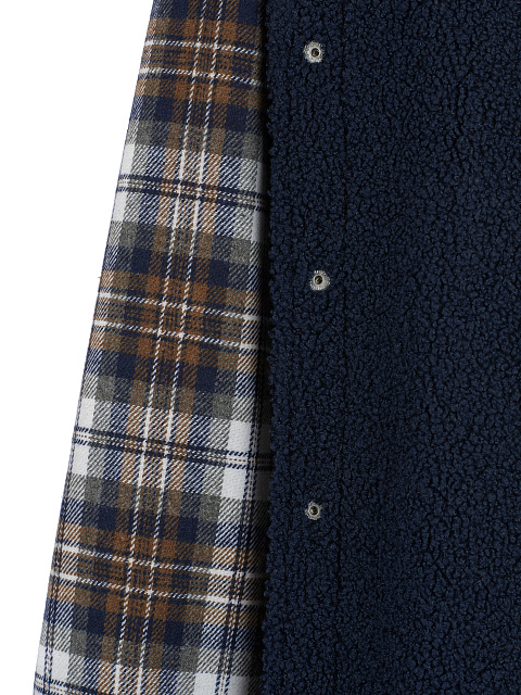 Dark Brown Checked Navy Faux Fur Lined Shirt, 3