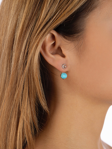 Turquoise, Round Diamond & White Gold Earrings, 2