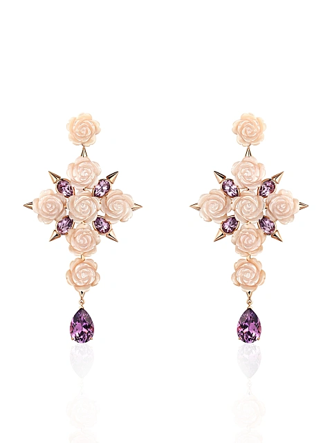 Rose Gold, Mother-of-Pearl & Amethyst Earrings, 1 Rose Gold, Mother-of-Pearl & Amethyst Earrings, 1