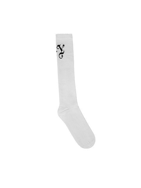 White Ribbed Cotton LY Socks, 3