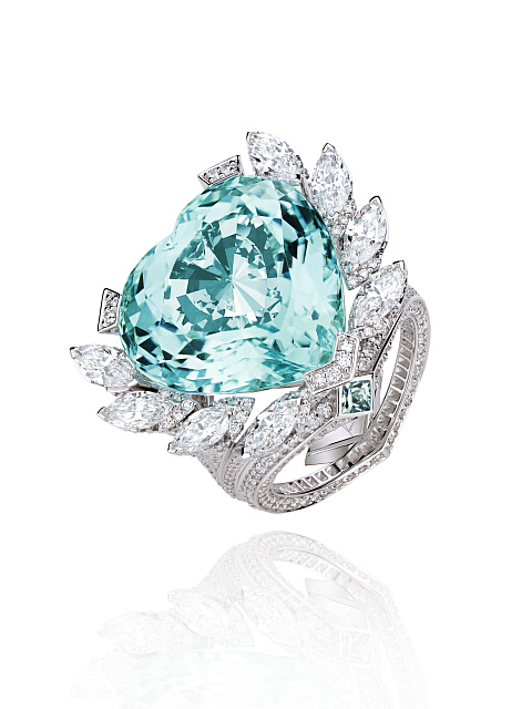 Tourmaline Paraiba, Marquise, Princess Cut, Round Diamond & White Gold Ring, 1 Tourmaline Paraiba, Marquise, Princess Cut, Round Diamond & White Gold Ring, 1