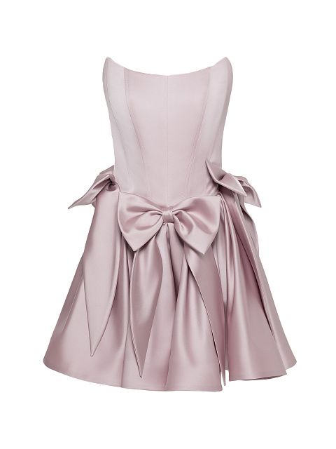 Pink Satin Mini Dress With Bows, 1 Pink Satin Mini Dress With Bows, 1