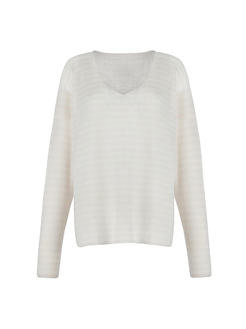 Ivory Striped Cashmere Pullover, 1
