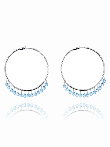 White Gold & Briolette-cut Blue Topaz Hoop Earrings, 1