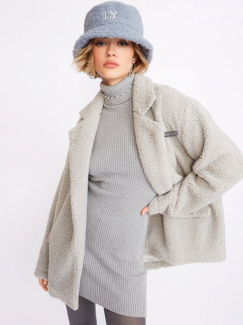 Grey Rib Knit Turtleneck Mini Dress, 4 Grey Rib Knit Turtleneck Mini Dress, 4