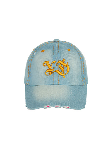 Yellow YD Embroidered Blue Denim Cap, 2