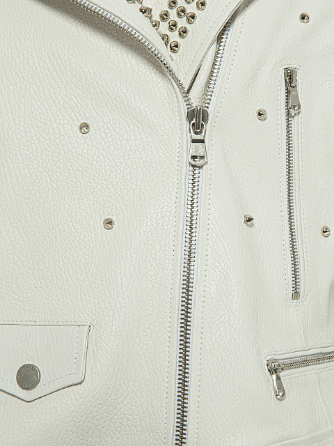 White Studded Leather Biker Jacket, 3