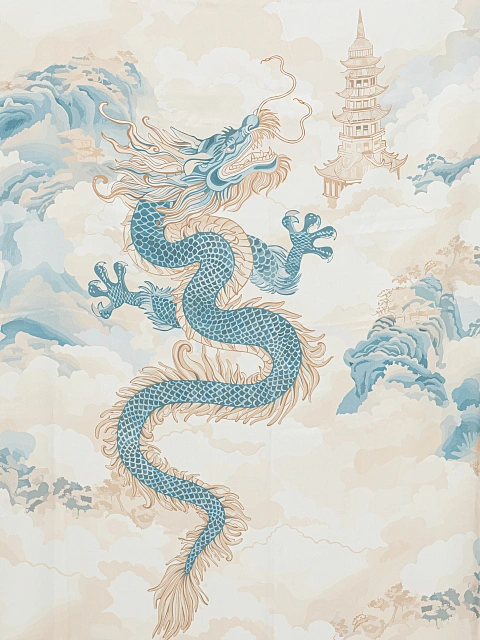 Beige & Light Blue Printed Silk Scarf, 3 Beige & Light Blue Printed Silk Scarf, 3