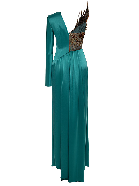 Turquoise Silk Dress With Feathers, 3