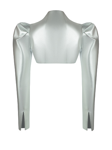 Silver Leather Cropped Blazer, 2