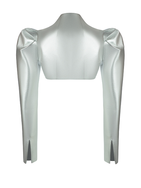 Silver Leather Cropped Blazer, 2