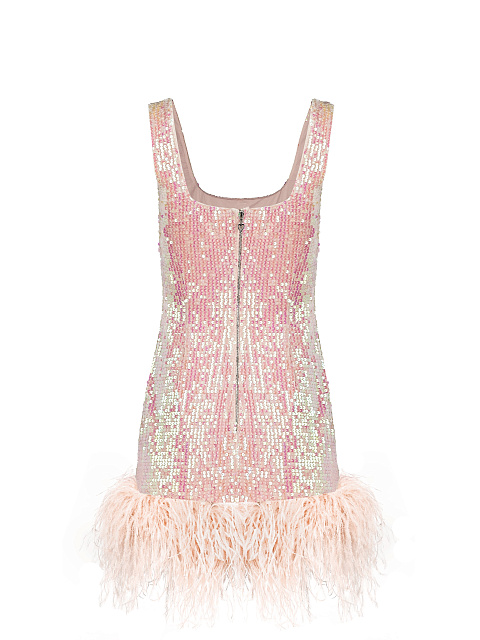 Pink Sequined Feather-Trimmed Mini Dress, 2