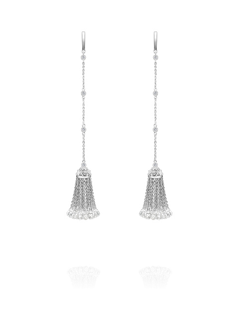White Gold, Topaz & Rock Crystal Short Tassel Earrings, 1