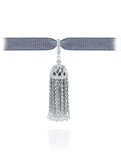 Tassel pendant in white gold with round and briolette-cut diamonds, 1