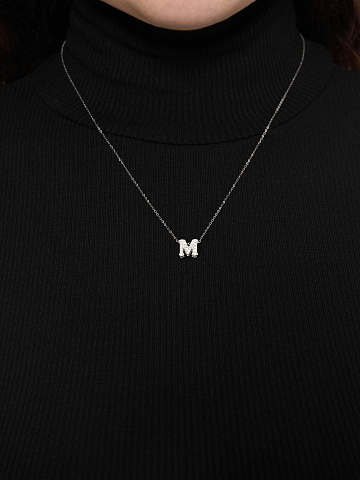 White gold necklace with a pendant in the shape of the letter M, 2