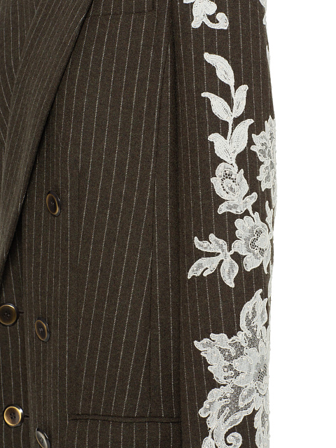 Green Lace Trim Striped Wool Coat, 4