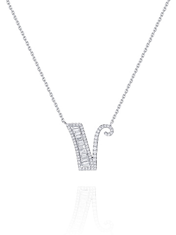 White gold and diamond pendant necklace in the shape of the letter V, 1