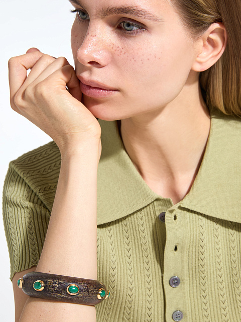 Wooden bracelet with malachite, 2