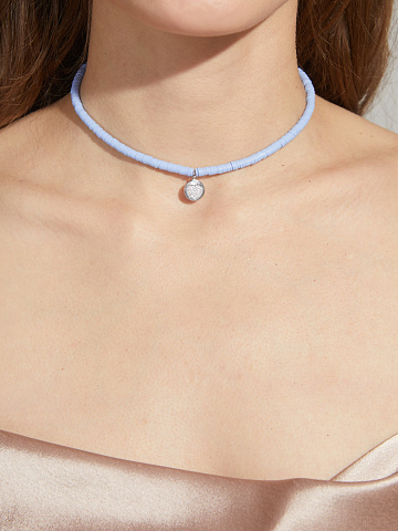 Purple rubber choker necklace with a pendant made of silver and cubic zirconia, 2