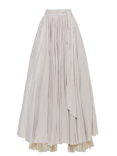 White Maxi Skirt Beige Striped Skirt, 1