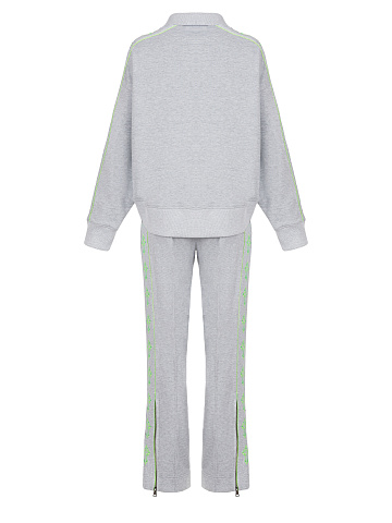 Grey & Neon Green Cross Embroidered Jersey Suit, 2