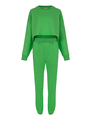 Green Jersey Set With Cropped Sweatshirt, 1