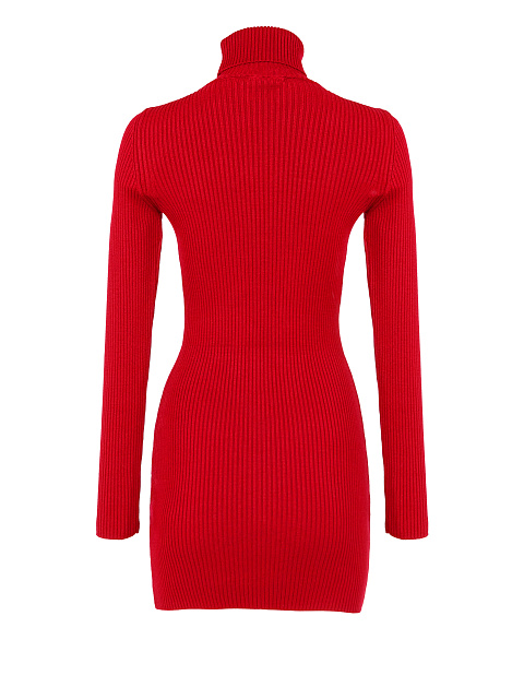 Red Rib Knit Turtleneck Mini Dress, 2