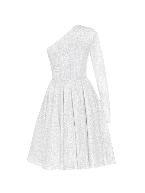 White Sequined One Sleeve Dress , 2