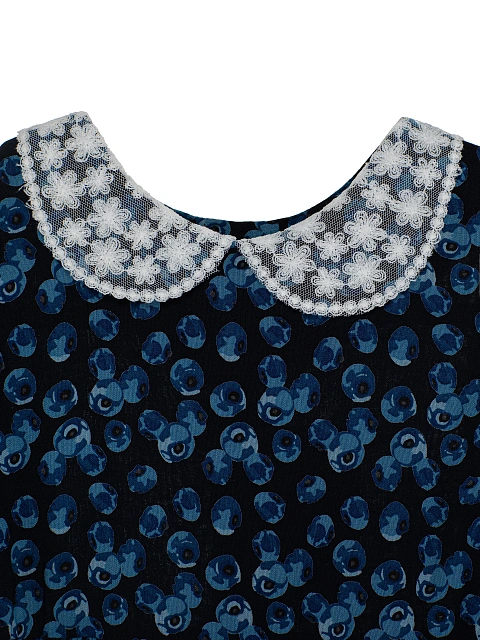 Girl's Blue Printed Lace Trim Dress, 3 Girl's Blue Printed Lace Trim Dress, 3