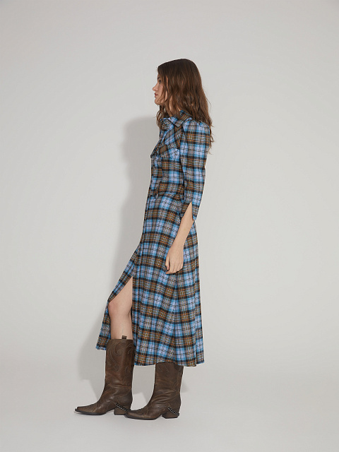 Brown & Light Blue Check Wool Midi Dress, 5 Brown & Light Blue Check Wool Midi Dress, 5