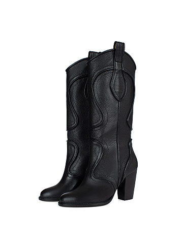 Black Leather High Heel Boots, 1