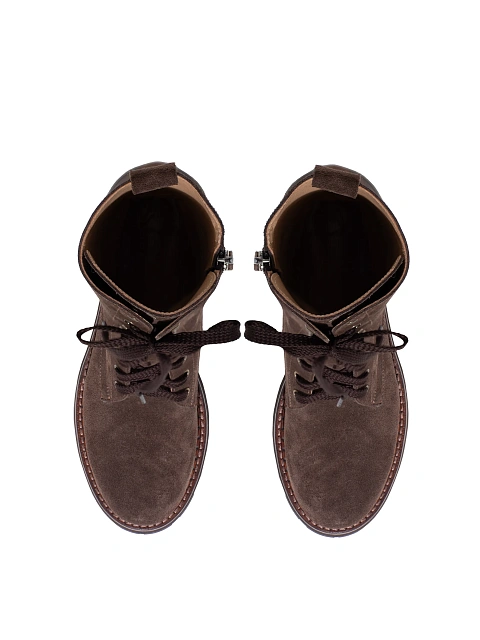 Dark Brown Suede Lace Up Boots, 4