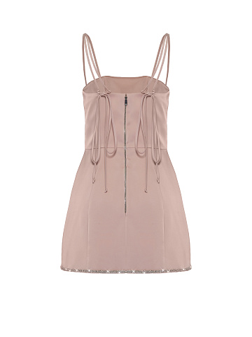 Rhinestones Trimmed Dust Rose Satin Mini Dress, 2