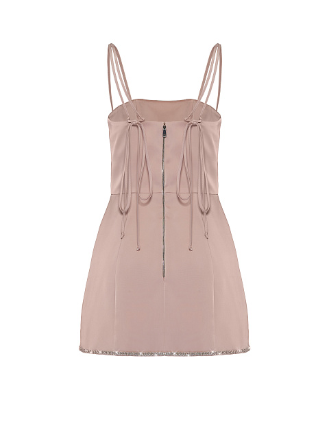 Rhinestones Trimmed Dust Rose Satin Mini Dress, 2