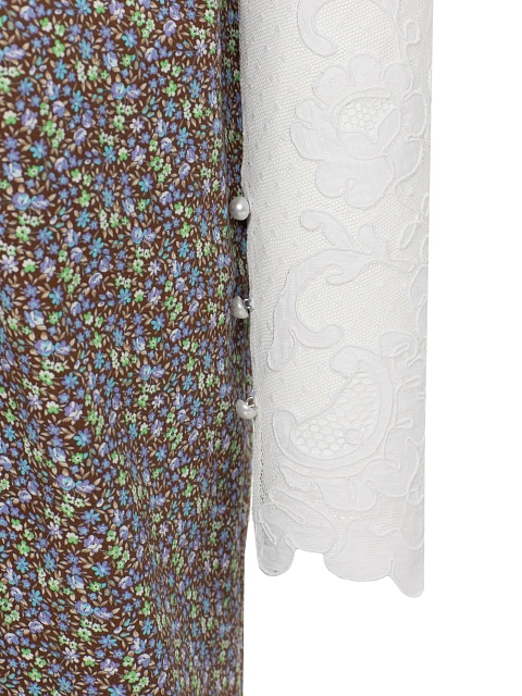 Cotton midi dress with floral print and lace sleeves, 4