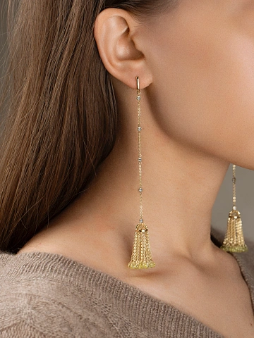 Briolette Lemon Quartz, Round Topaz & Gold Tassel Earrings, 2