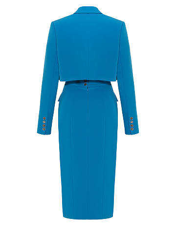 Electric Blue Wool Midi Skirt Suit, 2