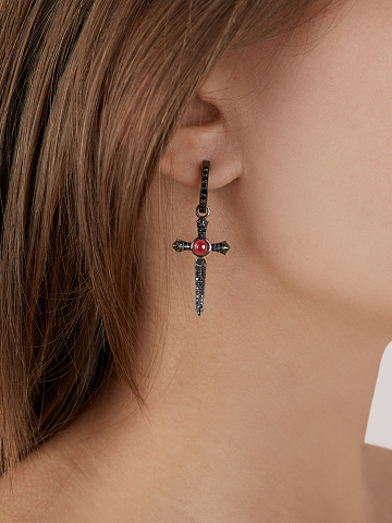 Black Gold, Garnet & Black Diamonds Cross Earrings, 2