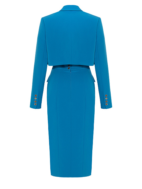 Electric Blue Wool Midi Skirt Suit, 2