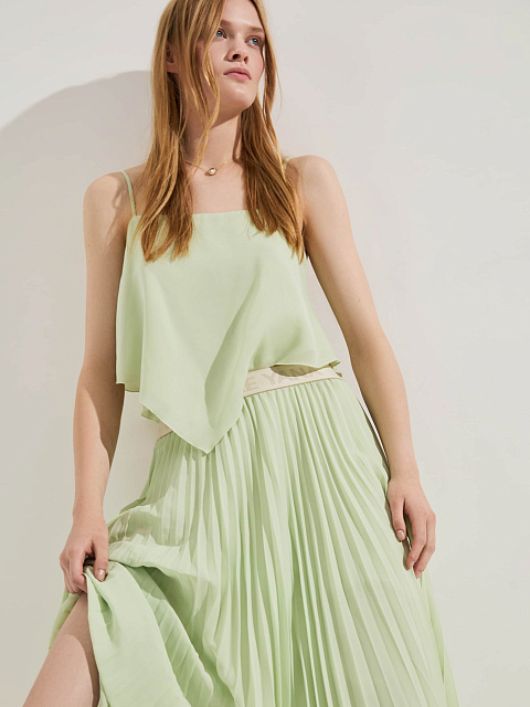 Light Green Pleated Asymmetric Midi Skirt, 5 Light Green Pleated Asymmetric Midi Skirt, 5