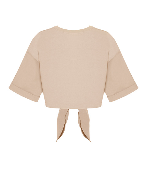 Light beige cropped T-shirt with a knot, 2